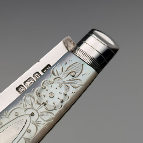 1905年 英国アンティーク 白蝶貝ハンドル 純銀ブレード ペンナイフ Lee&Wigful