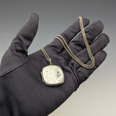 1977 年英國復古純銀盒式吊墜和項鍊 JAC