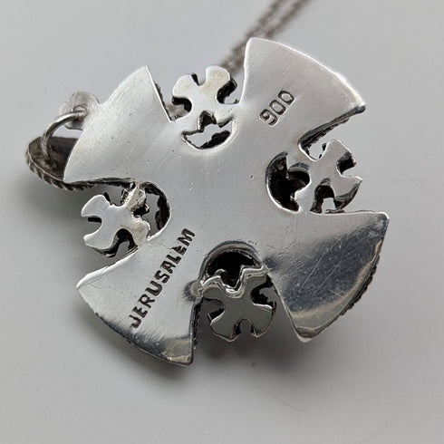 復古 900 銀和紫色寶石十字架吊墜和純銀項鍊