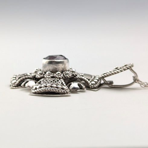 復古 900 銀和紫色寶石十字架吊墜和純銀項鍊