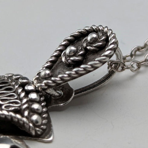 復古 900 銀和紫色寶石十字架吊墜和純銀項鍊