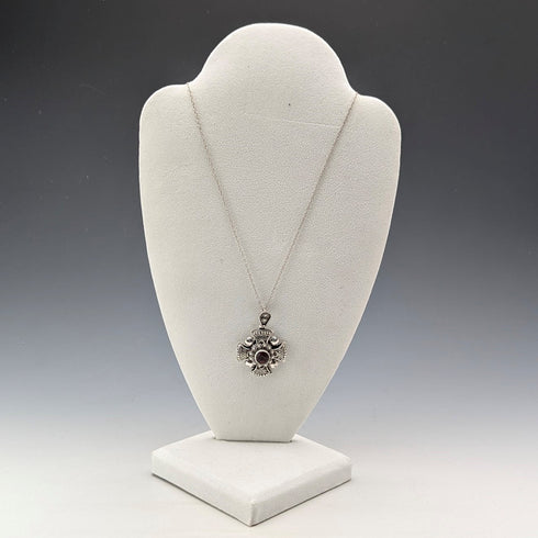 復古 900 銀和紫色寶石十字架吊墜和純銀項鍊