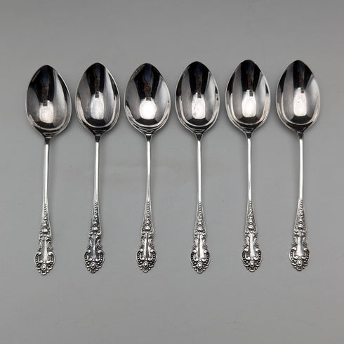 1914 British antique sterling silver tea spoon set of 6 in case, Robert Pringle & Sons