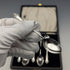 1914 British antique sterling silver tea spoon set of 6 in case, Robert Pringle & Sons