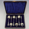 1908 British antique sterling silver tea spoon set of 6 in case by William Devenport