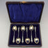 1908 British antique sterling silver tea spoon set of 6 in case by William Devenport