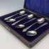1908 British antique sterling silver tea spoon set of 6 in case by William Devenport