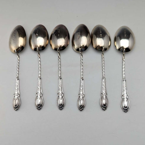 1908年 英国アンティーク 純銀製ティースプーン6本セット ケース入り William Devenport