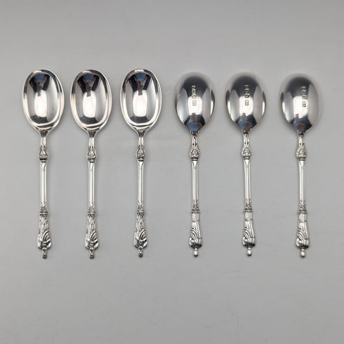 1912 British Antique Sterling Silver Teaspoon & Sugar Tongs Set of 6 in Case, Atkin Brothers