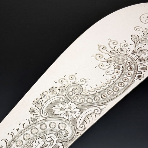 1902 British antique antler-handled fish server set, pure silver decoration, William Yates