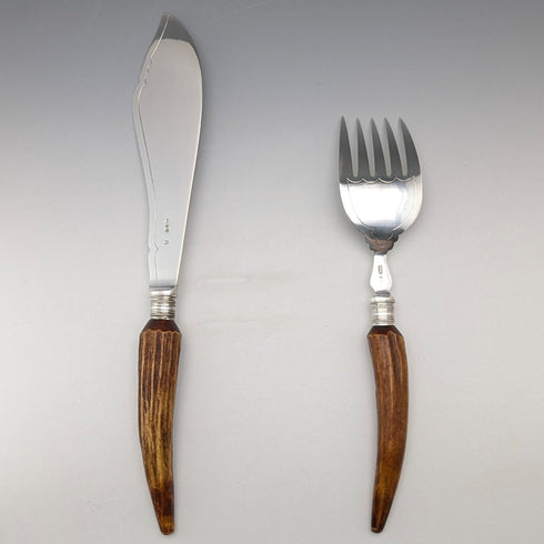 Circa 1900 British Antique Antler Handle Fish Server Set Elizabeth Jane Fairbairns