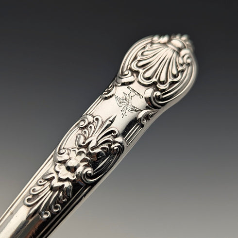 Circa 1850 British antique sterling silver dessert cutlery pair, total weight 87g, Aaron Hadfield