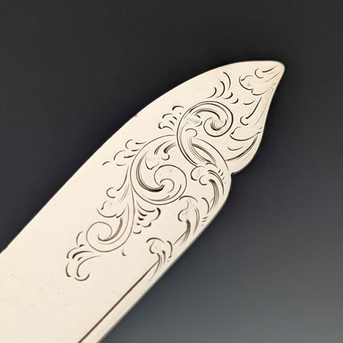 1904 British antique white mother-of-pearl handle, pure silver blade, dessert cutlery, 2 pairs, William Hutton