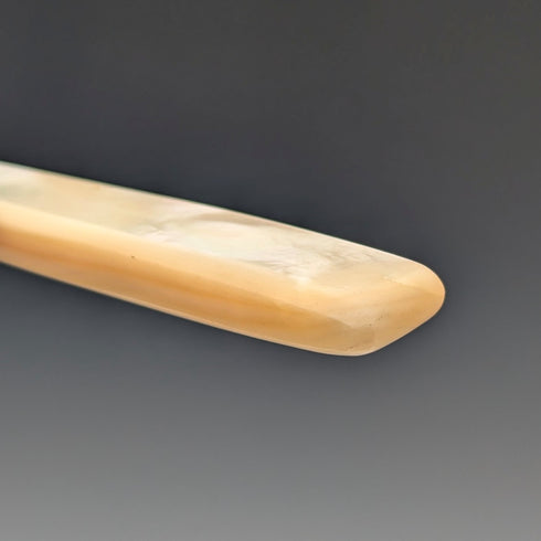 1904 British antique white mother-of-pearl handle, pure silver blade, dessert cutlery, 2 pairs, William Hutton