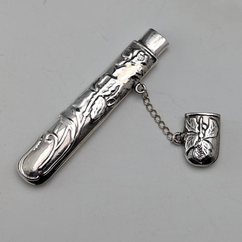 英国ヴィンテージ アール・ヌーヴォー装飾 純銀製ニードルケース