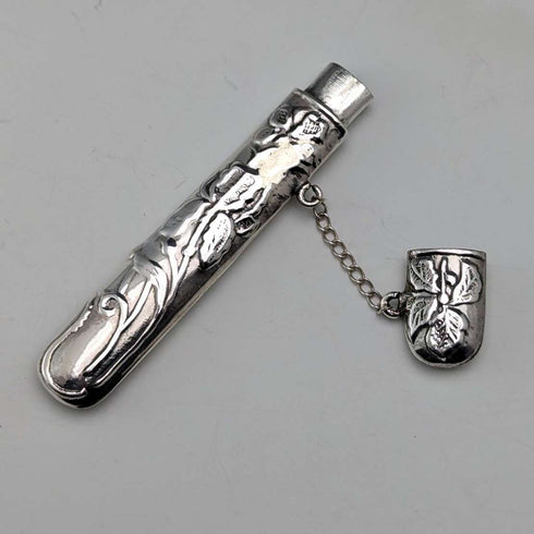 Vintage British Art Nouveau decorated sterling silver needle case