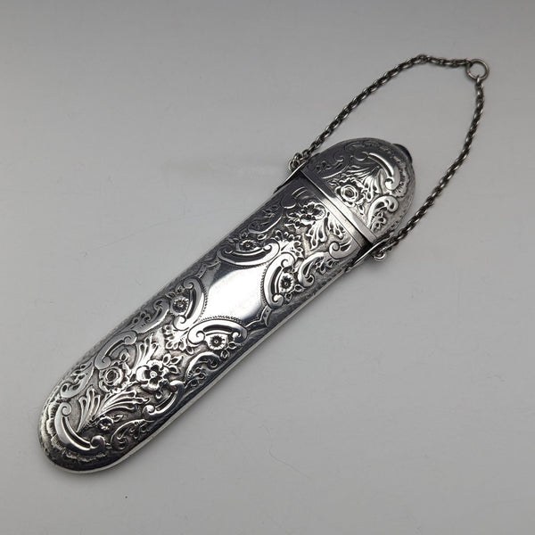 1888 British antique sterling silver chatelaine eyeglass case