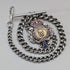 Circa 1900 British antique sterling silver Albert chain 42g enamel decorated sterling silver medal fob