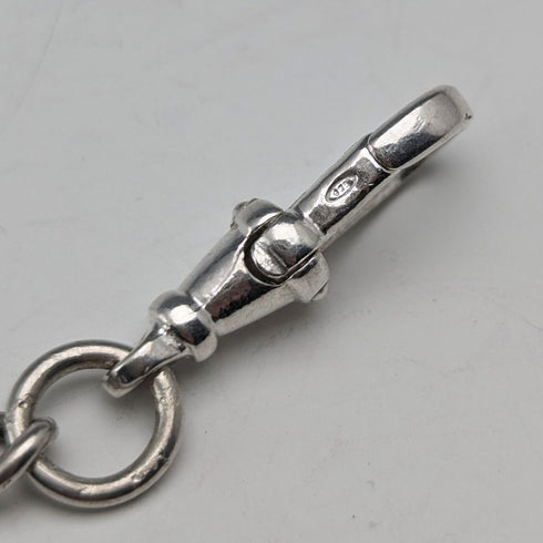 Circa 1900 British antique sterling silver Albert chain 42g enamel decorated sterling silver medal fob