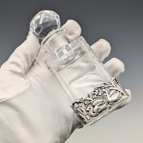 ヴィンテージ 純銀スワン装飾 カットガラス パフュームボトル 香水瓶