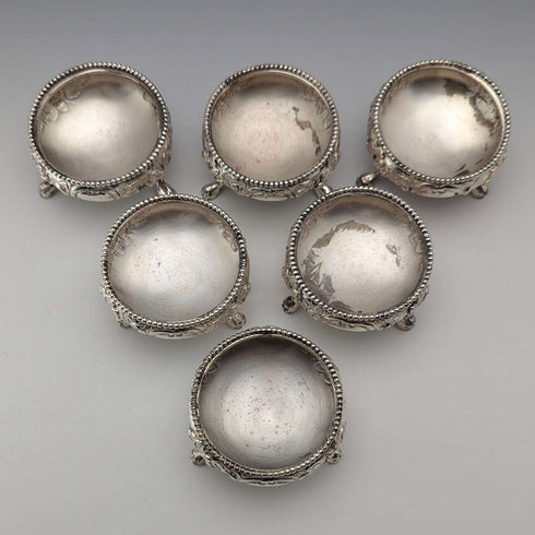 Set of 6 late 19th century British antique silver plate salt dishes