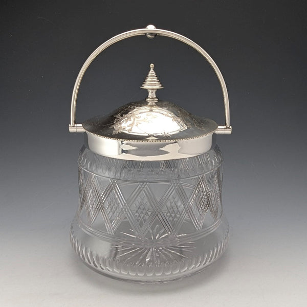 Late 19th Century British Antique Biscuit Barrel with Silver Plate Lid, Kerr & Phillips