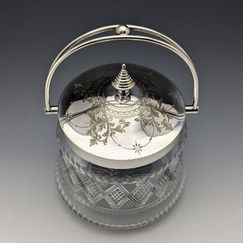 19世紀後半 英国アンティーク ビスケットバレル シルバープレート蓋 Kerr&Phillips