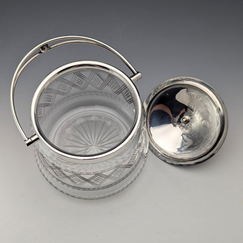 19世紀後半 英国アンティーク ビスケットバレル シルバープレート蓋 Kerr&Phillips