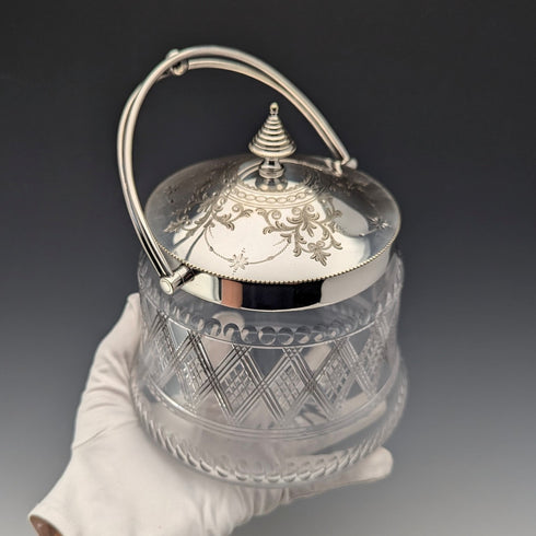 19世紀後半 英国アンティーク ビスケットバレル シルバープレート蓋 Kerr&Phillips