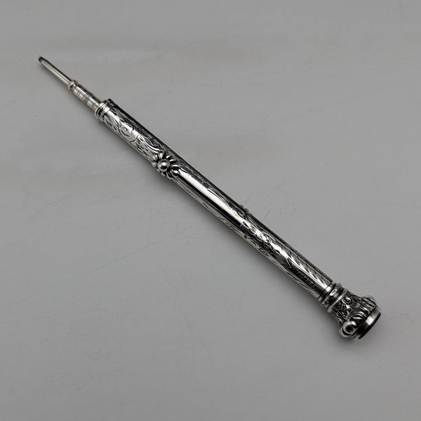 Circa 1905 Antique Pure Silver Push-Pen and Dip Pen 90-112mm