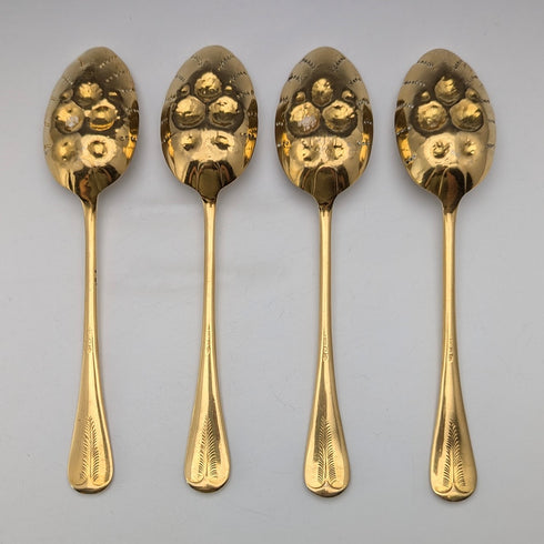 Set of 4 late 19th century British antique gold plated berry spoons