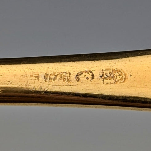 Set of 4 late 19th century British antique gold plated berry spoons