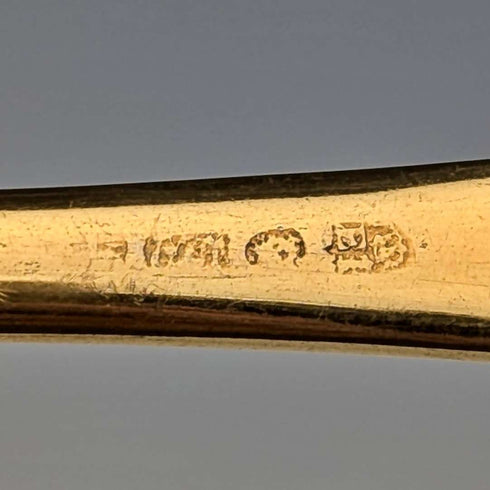 Set of 4 late 19th century British antique gold plated berry spoons