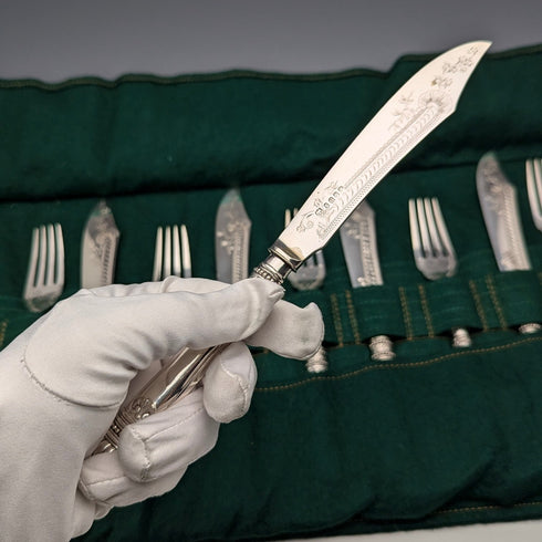 1885 British Antique Silver Plate Fish Cutlery 5 Pair Allen and Darwin