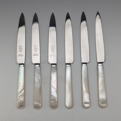 1950s British Vintage White Mother of Pearl Handle Stainless Steel Blade Small Cutlery Pair (6 Pieces)