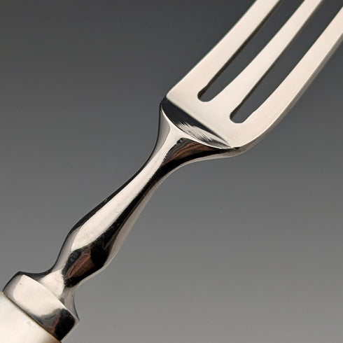 1950s British Vintage White Mother of Pearl Handle Stainless Steel Blade Small Cutlery Pair (6 Pieces)