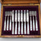 1906 British antique white mother-of-pearl handle, pure silver blade, dessert cutlery, 6 pairs, William Hutton, wooden box