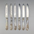 1906 British antique carved mother-of-pearl handles, pure silver blades, dessert cutlery, 6 pairs, William Hutton, wooden box