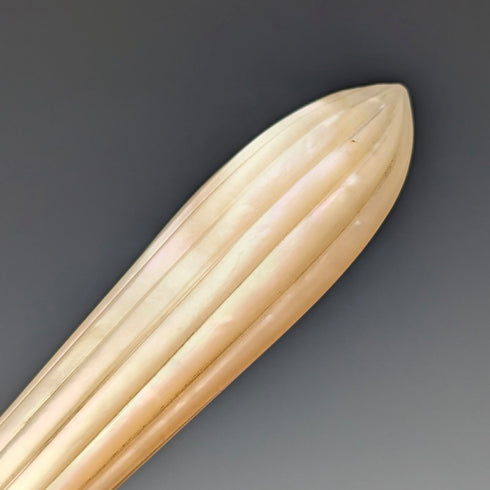 1906 British antique carved mother-of-pearl handles, pure silver blades, dessert cutlery, 6 pairs, William Hutton, wooden box