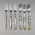 1906 British antique carved mother-of-pearl handles, pure silver blades, dessert cutlery, 6 pairs, William Hutton, wooden box