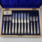 6 pairs of antique British silver plate cutlery from around 1910 in a wooden box