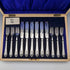 6 pairs of antique British silver plate cutlery from around 1910 in a wooden box