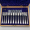 Circa 1900 British antique silver plate fish cutlery set of 6 in wooden box