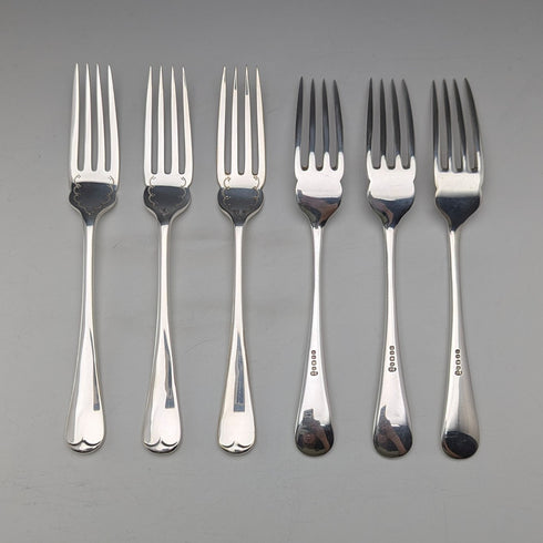 Circa 1900 British antique silver plate fish cutlery set of 6 in wooden box