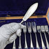 Circa 1900 British antique silver plate fish cutlery set of 6 in wooden box