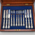 1853 British antique pure silver dessert cutlery, 6 pairs, total weight 537g, Francis Higgins II, wooden box