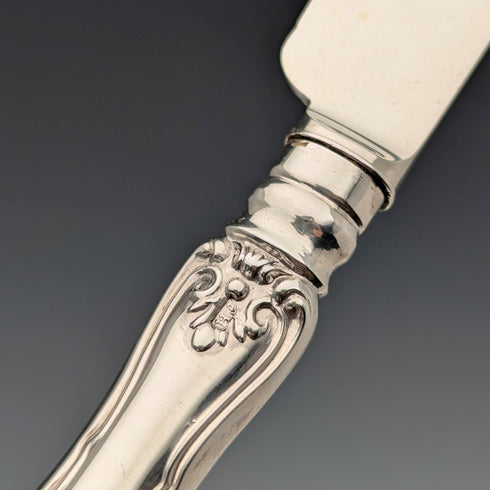 1853 British antique pure silver dessert cutlery, 6 pairs, total weight 537g, Francis Higgins II, wooden box