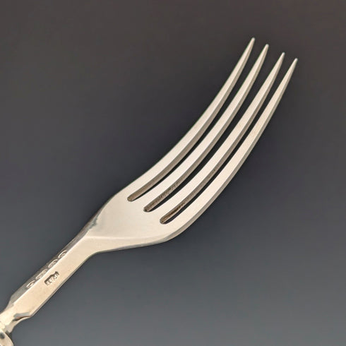 1853 British antique pure silver dessert cutlery, 6 pairs, total weight 537g, Francis Higgins II, wooden box