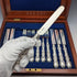 1853 British antique pure silver dessert cutlery, 6 pairs, total weight 537g, Francis Higgins II, wooden box