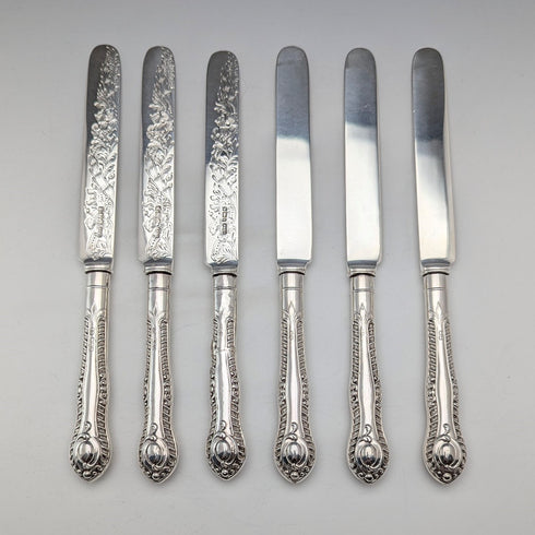 1902 British antique pure silver dessert cutlery, 6 pairs, total 466g, P Ashberry & Sons, wooden box